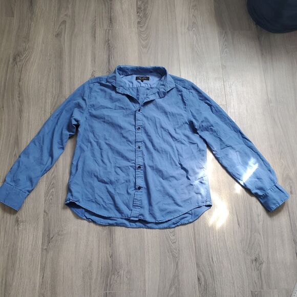 Rag Bone Shirt Button Up Mens XXL Blue Solid Classic Preppy Designer Business - Picture 1 of 8